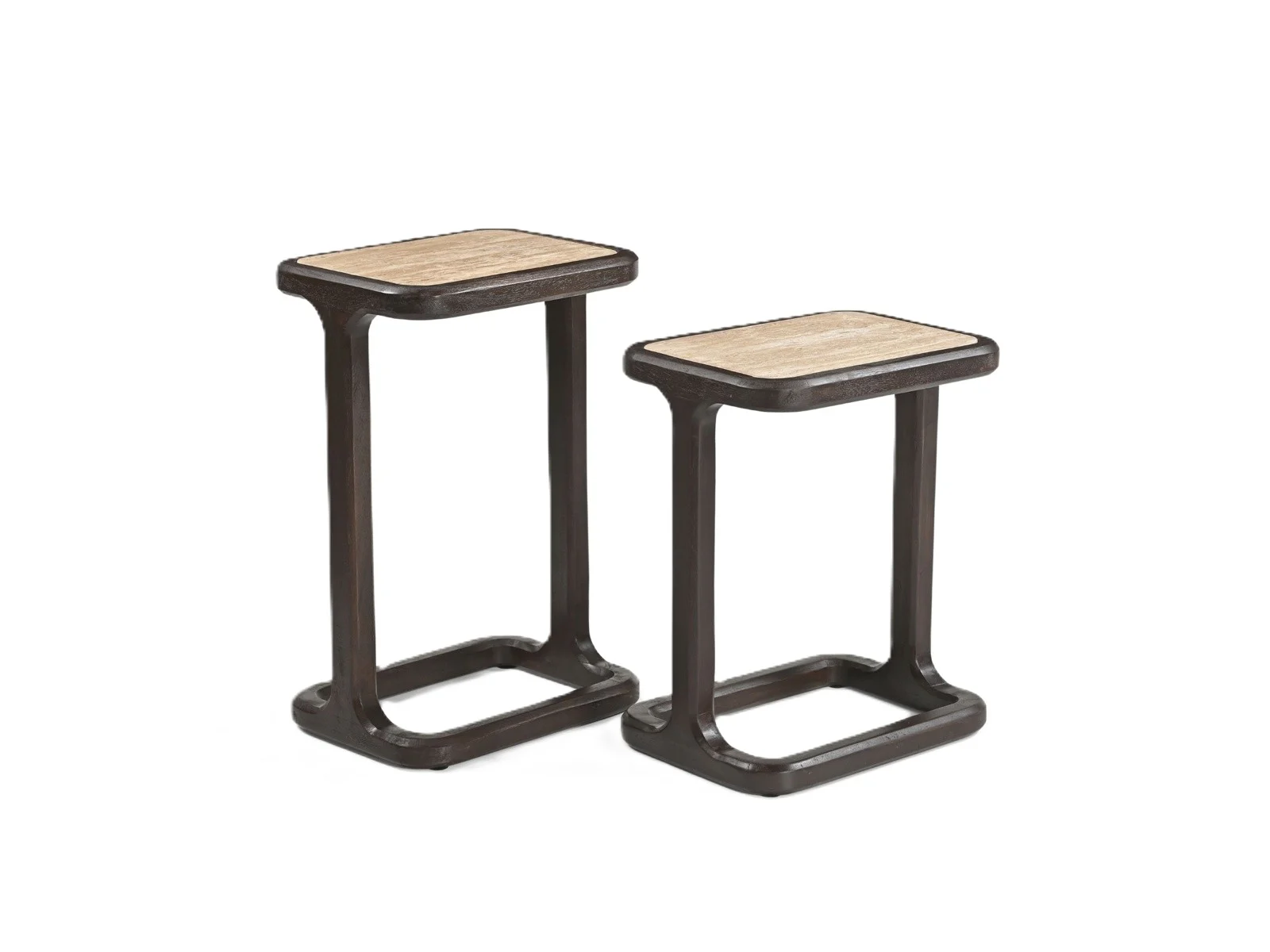 Beistelltisch-Set Arvid Mangoholz Braun / Travertin (2-teilig)