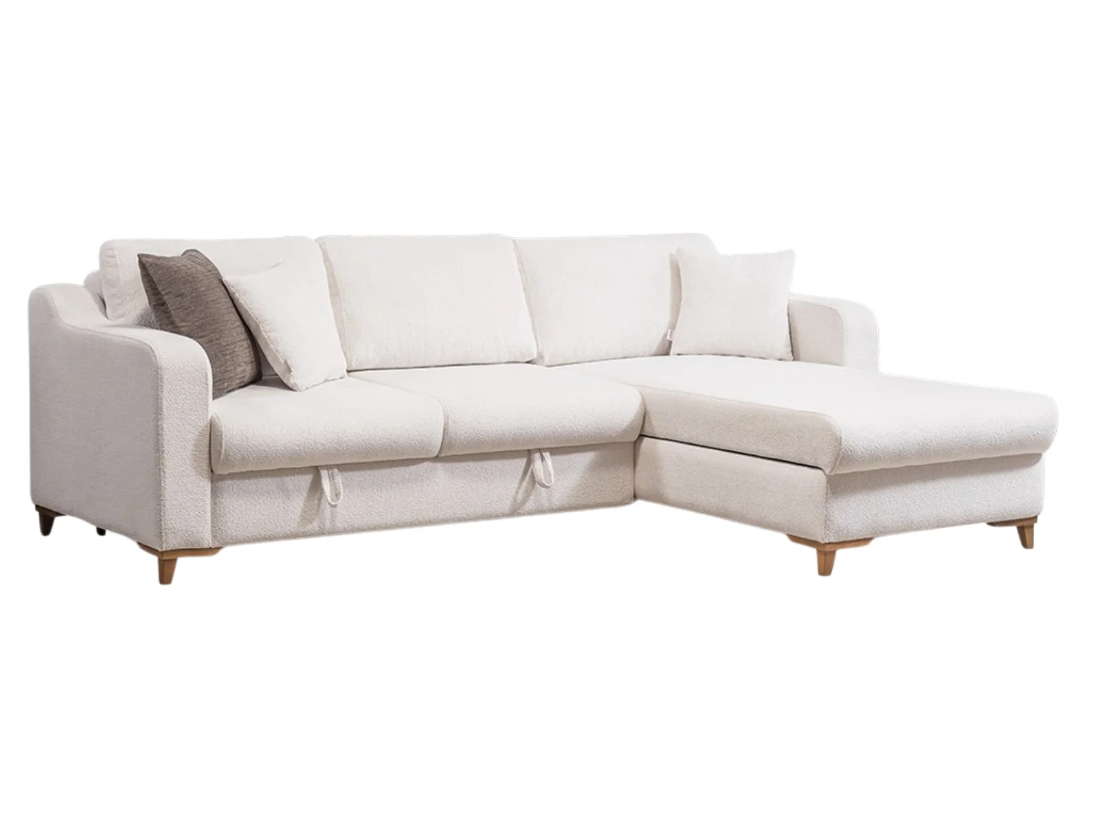 Alanya Relax Ecksofa – Creme mit Holzfüßen