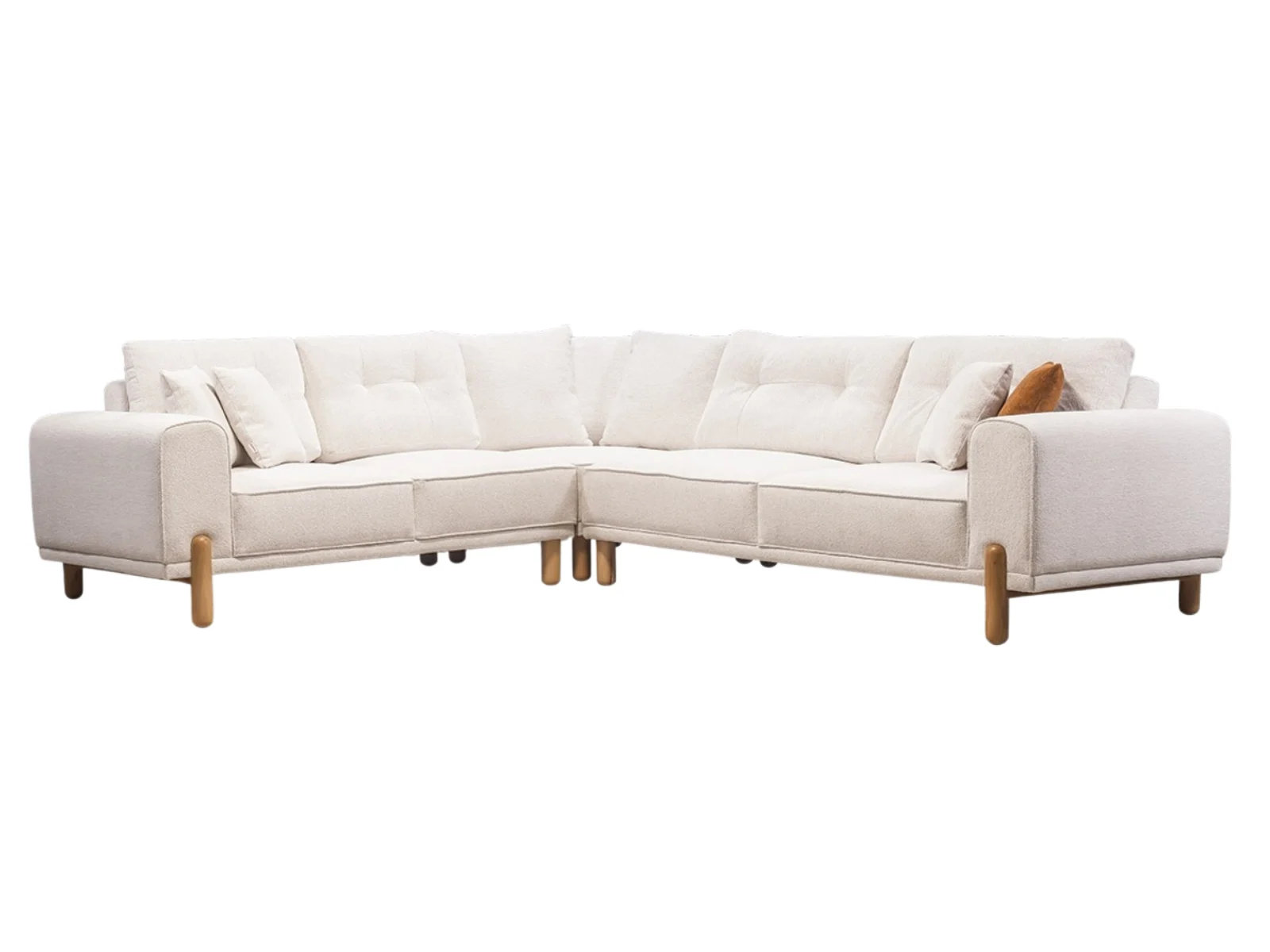 Baha Ecksofa – Creme mit Holzfüßen