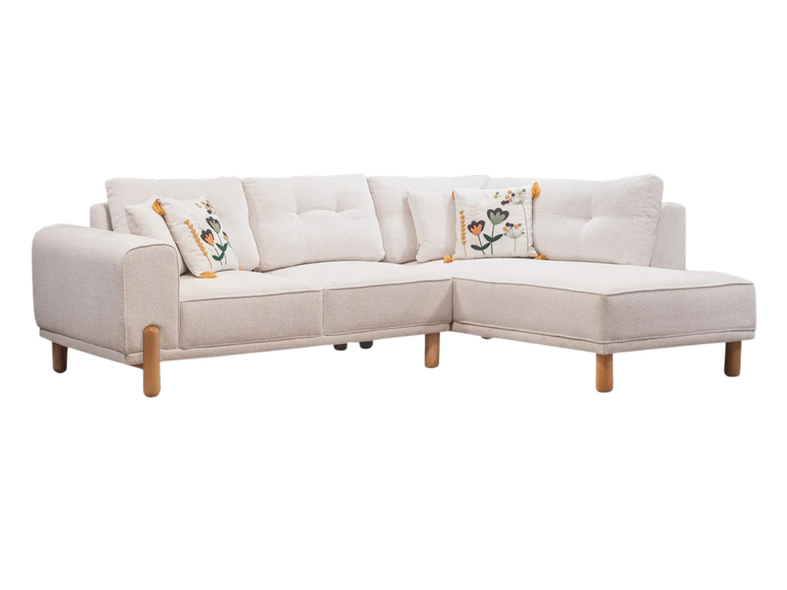 Baha Relax Ecksofa – Creme mit Holzfüßen