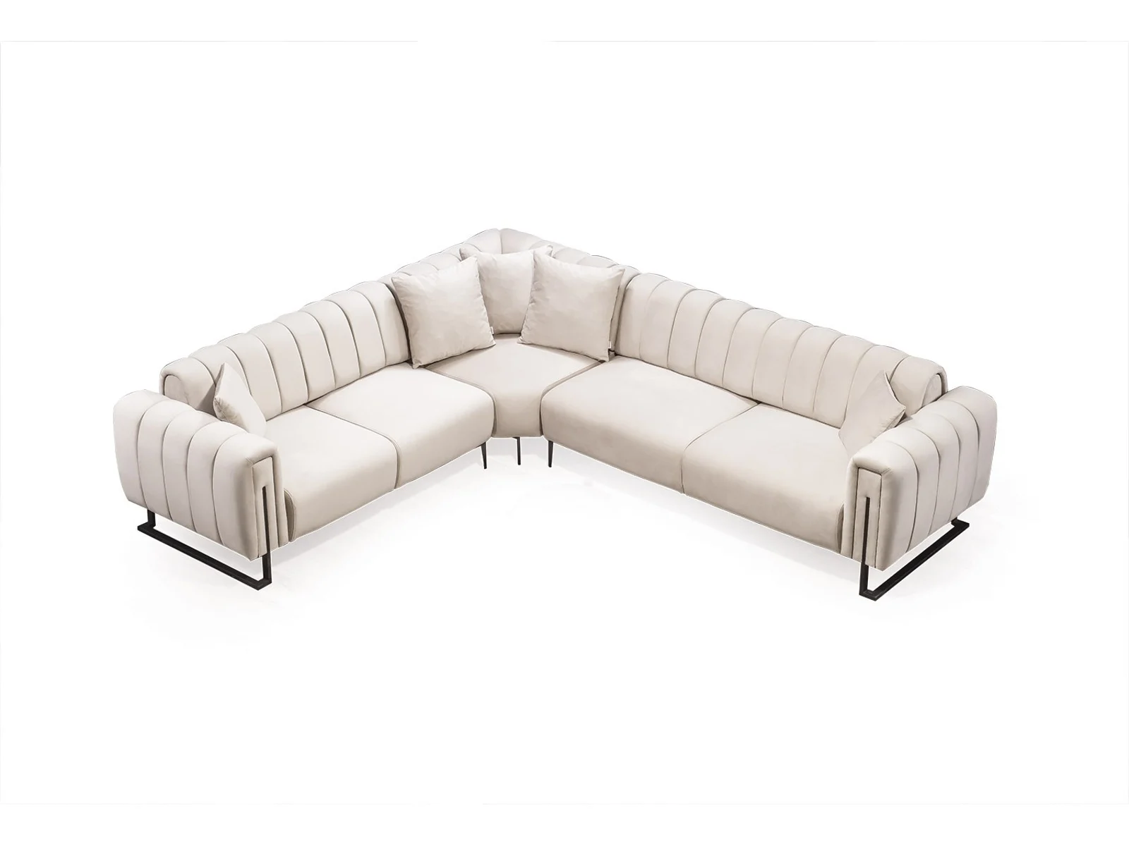Bianca Ecksofa – Cremefarbe mit schwarzen Metallfüßen