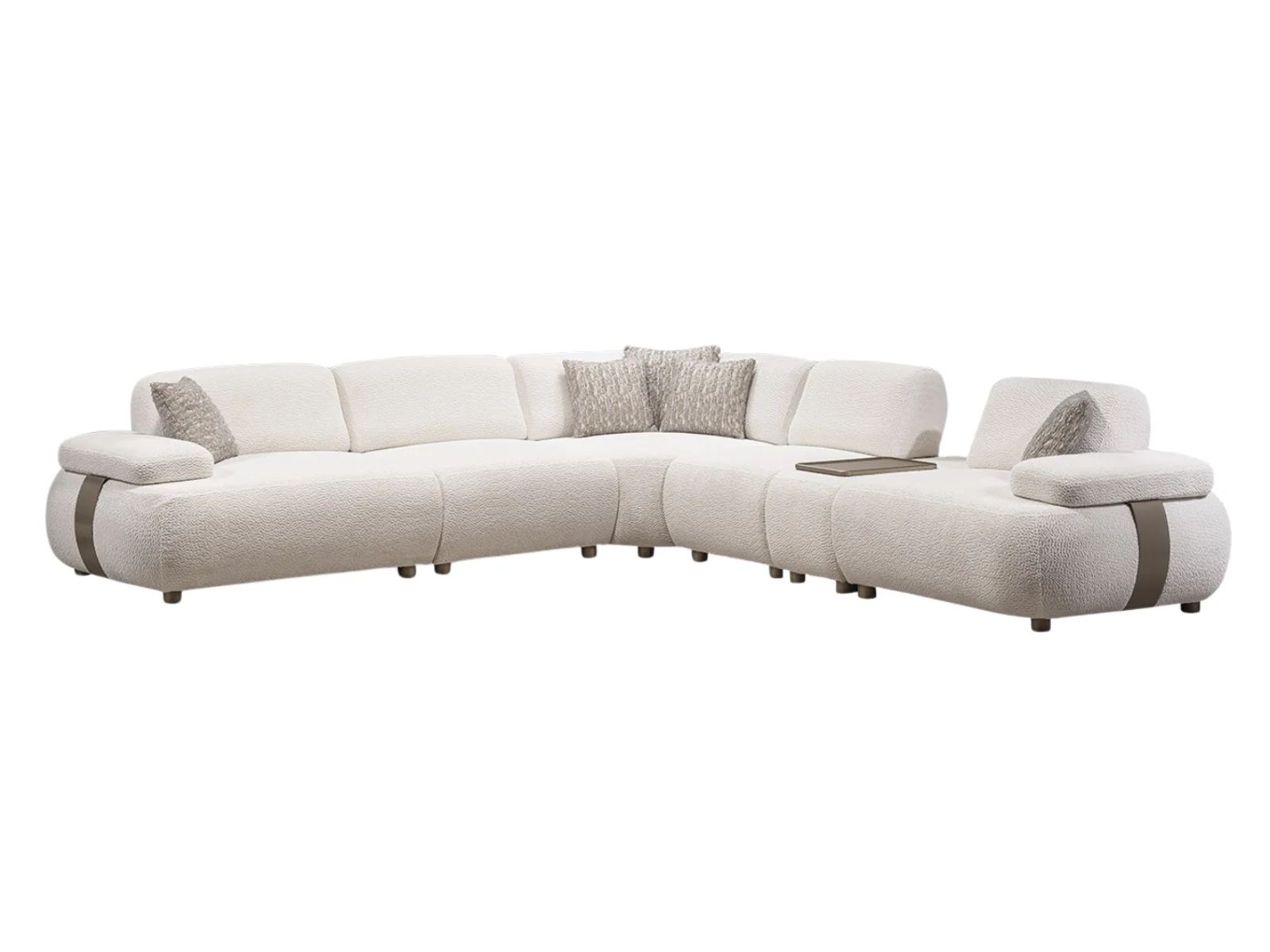 Chelsa Ecksofa – Cremefarbe mit Ablagetisch & Holzfüßen