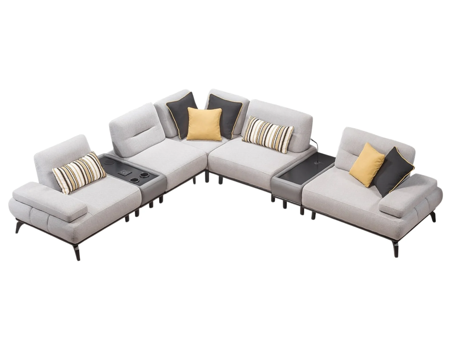 Smooth Ecksofa hellgrau mit Smart-Tisch
