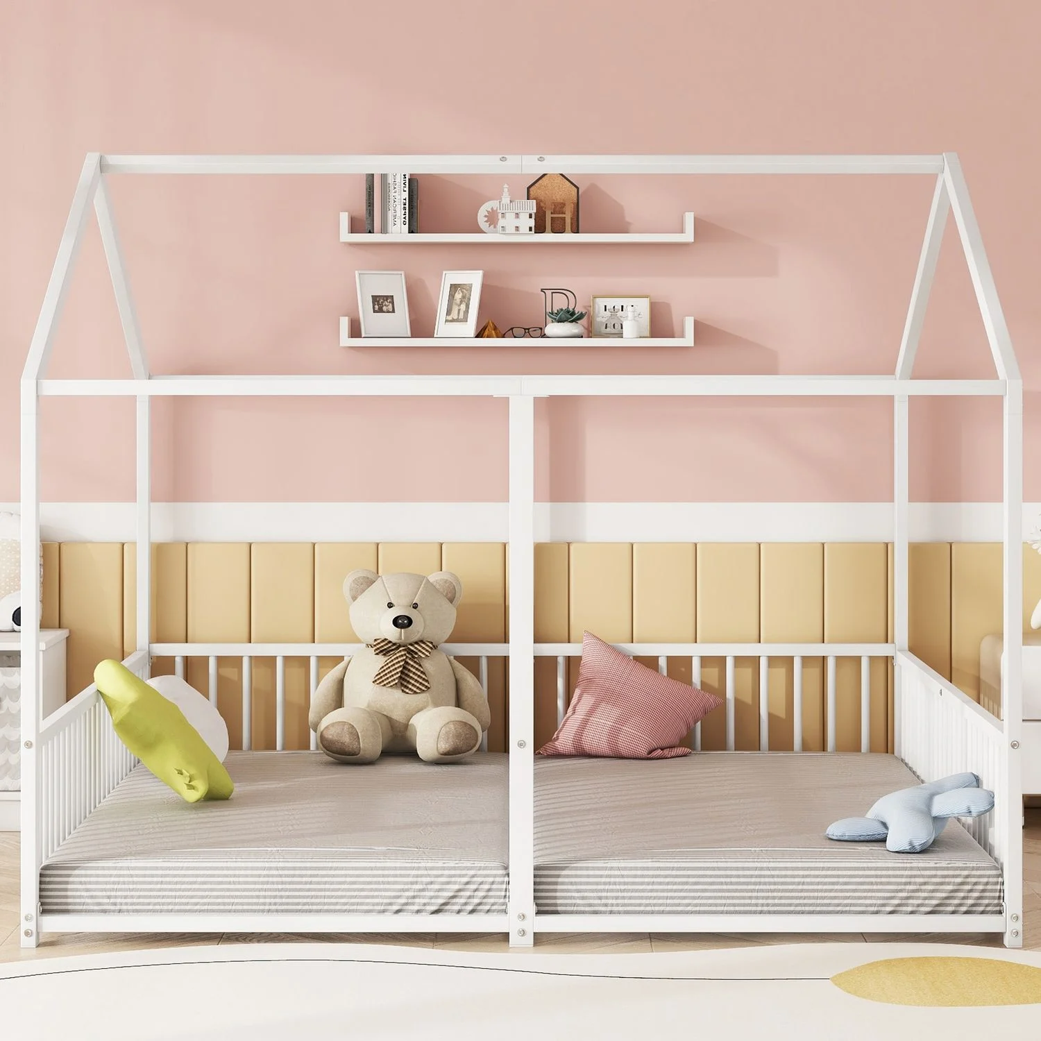 Kinder-Etagenbett "Haus-Design" 186x206x174,5 cm, Weiß Metall, Doppelbett 2x 90x200 cm