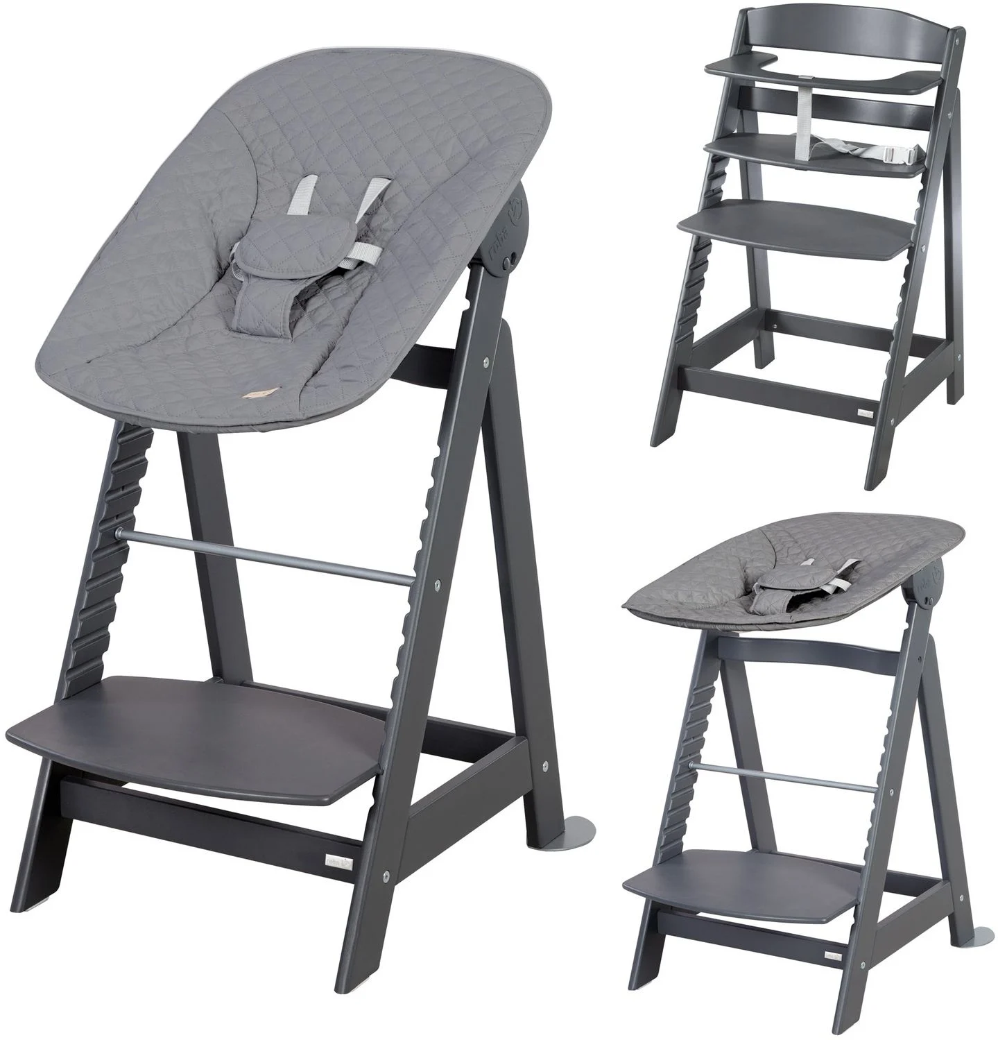 roba Born Up Babyhochstuhl - Set 2in1 inkl. Neugeborenenaufsatz 'roba Style anthrazit' - Mitwachsender Hochstuhl mit Liegefunktion - Ab Geburt - Anthrazit