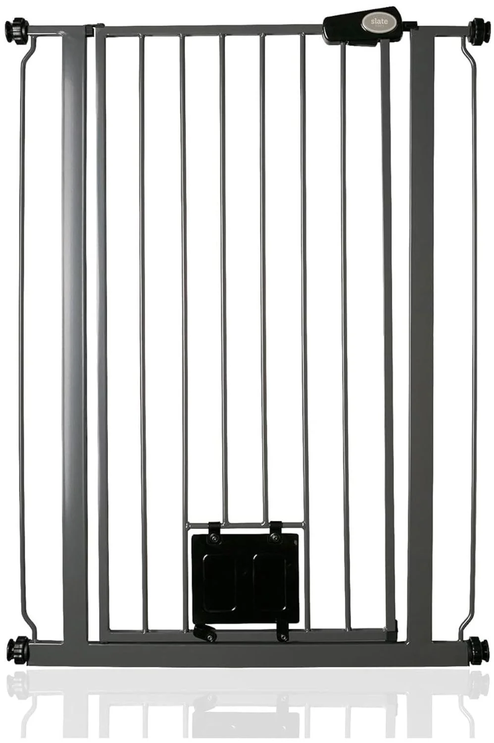 Bettacare Haustiergitter mit Verriegelbarer Katzenklappe, 68.5cm - 75cm, Schiefergrau, 104cm in der Höhe, Extra Hohes Haustier Sicherheitsgitter mit Katzenklappe, Einfache Installation