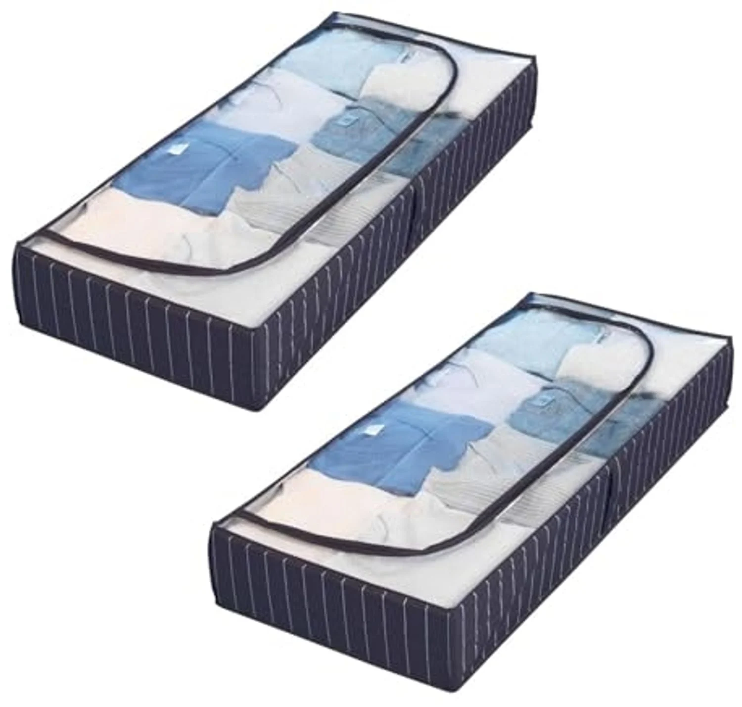 WENKO Unterbettkommode Unterbett-Aufbewahrungstasche Kommode Aufbewahrung (2 St), mit Sichtfenster Blau 105 x 15 x 45 cm
