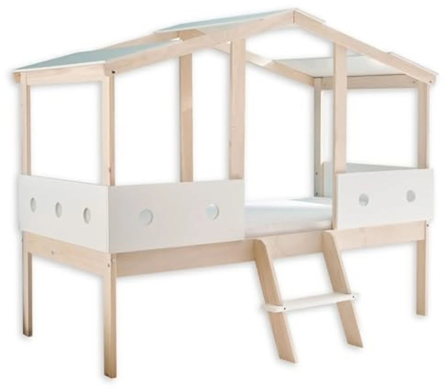 Stella Trading CORTINO Hausbett 90x200 cm - Funktionales Kinderbett in Weiß, Kiefer massiv - 131 x 165 x 216 cm (B/H/T)