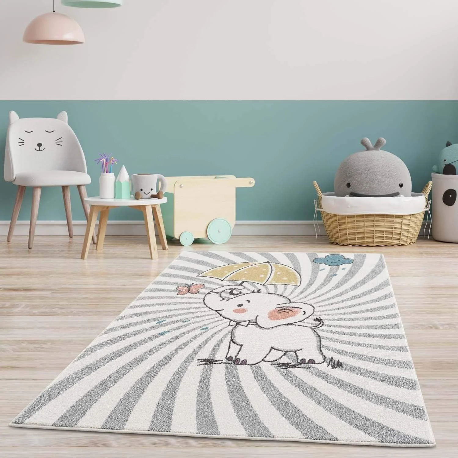 Carpet City Kinderteppich Anime9388, rechteckig, Höhe: 11 mm, Spielteppich, Elefant, Weicher Flor, Pflegeleicht, Kinderzimmer