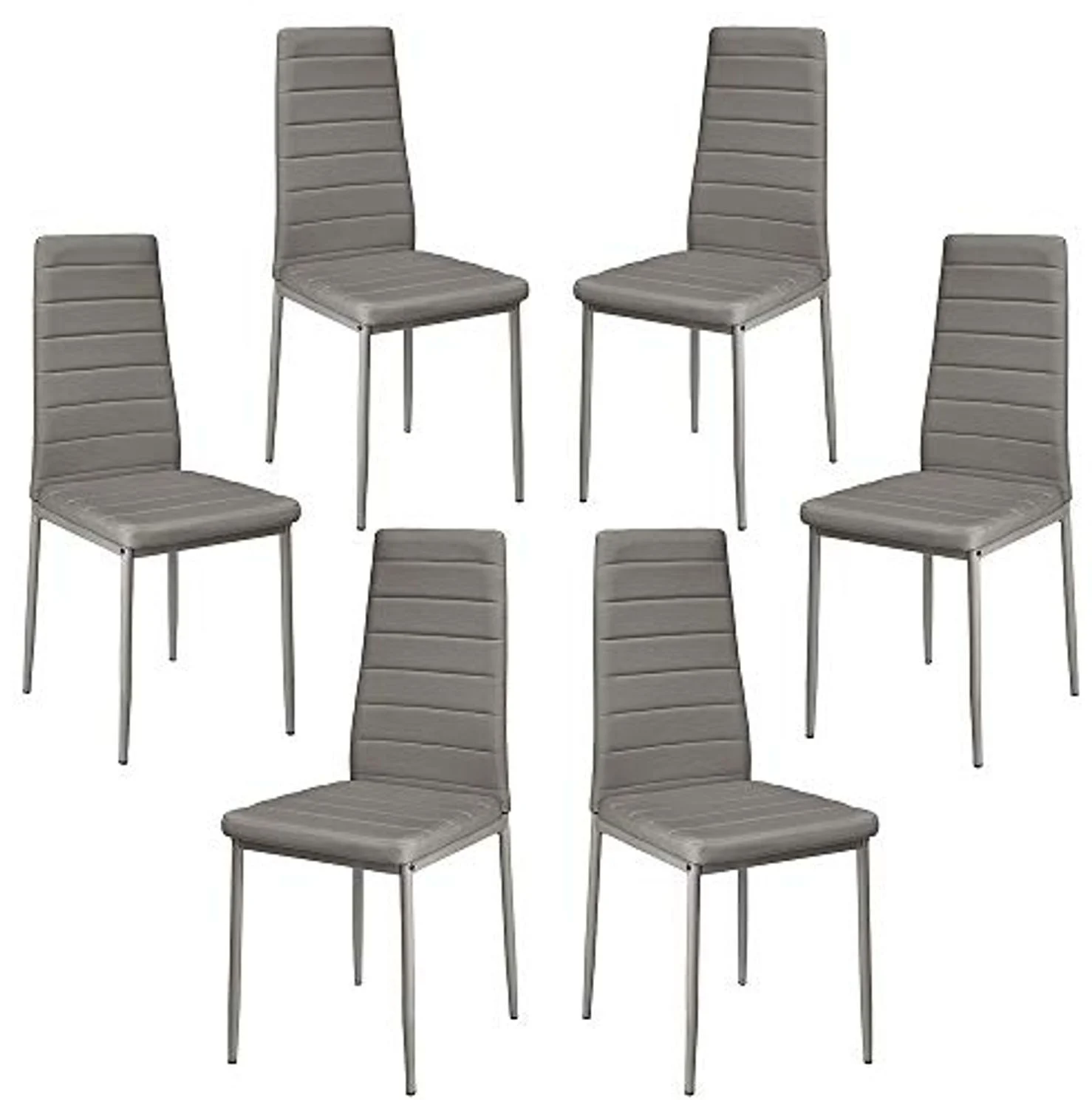 Esszimmerstühle 6er Set, Esszimmer Dtühle Modern, Kunstleder-Bezug, Hohe Rückenlehne, Bequemer Esszimmerstuhl, Kunstleder Stuhl, SGS Geprüft (6, Grau)