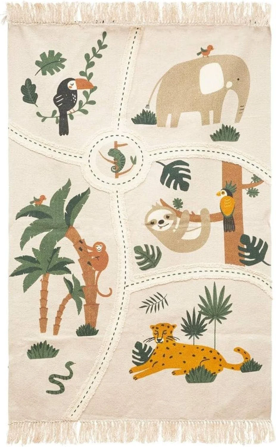 Atmosphera Créateur d'intérieur Kinderteppich Kinderteppich JUNGLE, Landkarte, Baumwolle, 150 x 100 cm, rechteckig, Höhe: 5 mm