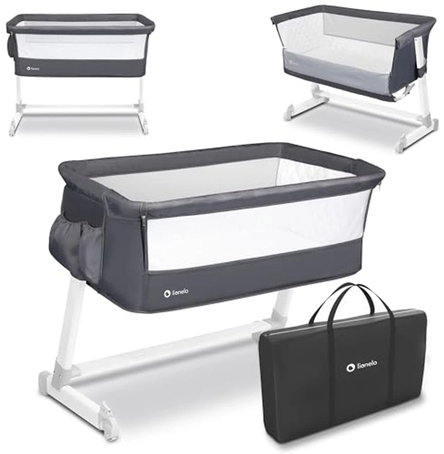 Lionelo Theo Baby Beistellbett Kinderbett dunkelgrau Babybett Zustellbett