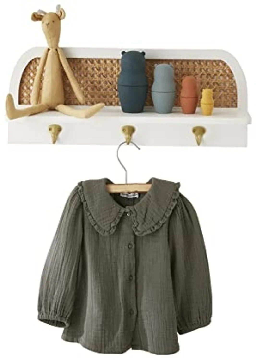 vertbaudet Wandgarderobe Wandgarderobe mit Rattan POESIE, Kinderzimmer