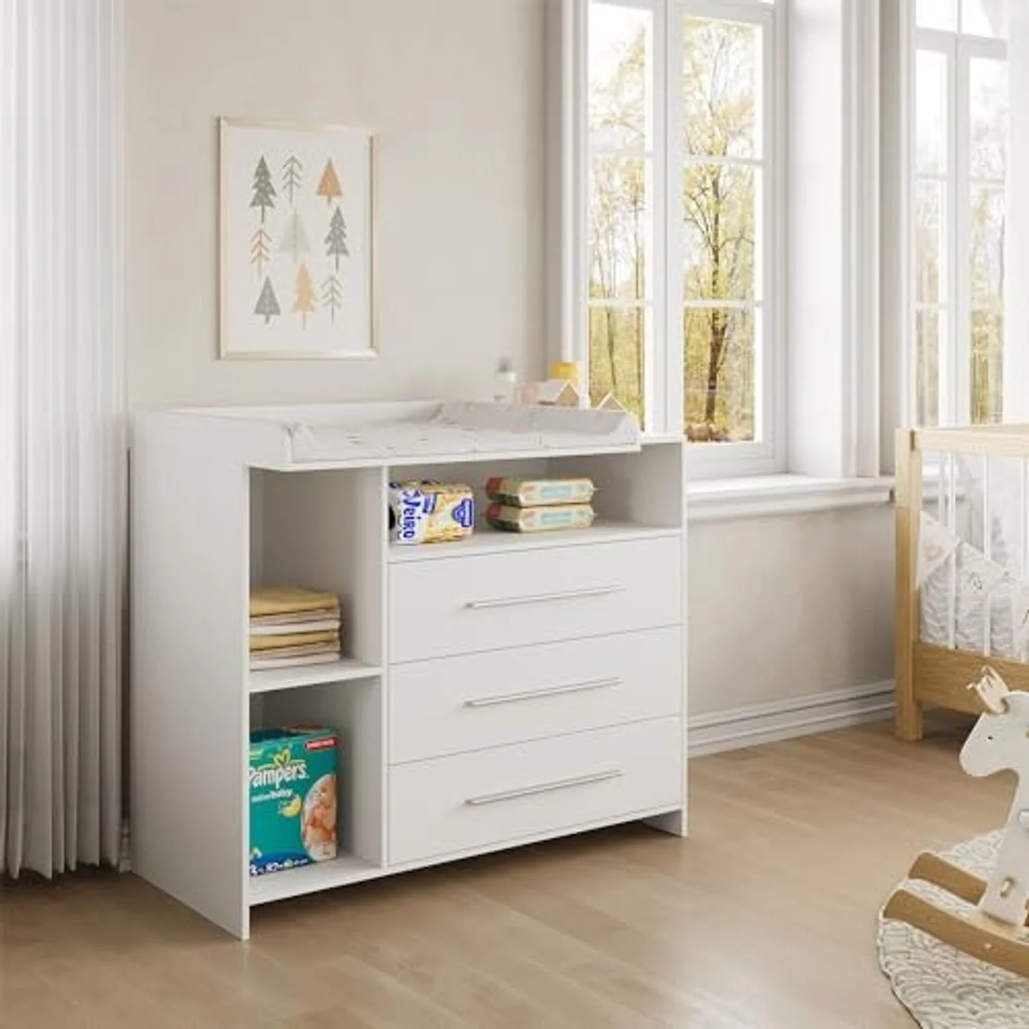 Wickelkommode Paula Weiß 110 x 93.5 cm mit Wickelaufsatz Vicco