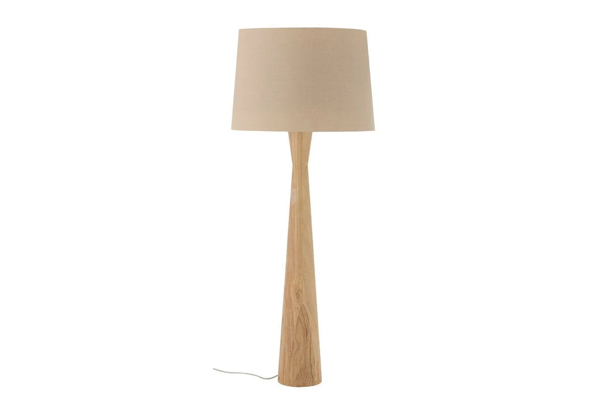 Stehlampe Calen – Gummibaumholz mit Leinenschirm
