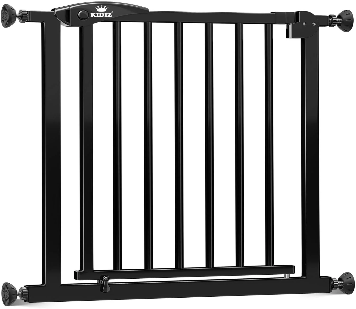 KIDIZ Treppenschutzgitter ohne Bohren | Verstellbare Breite: 88-94 cm, 75 cm hoch, Türschutzgitter und Absperrgitter für Kinder und Hunde, Beidseitige Einhand Öffnung, 90° Open-Stop System, Schwarz