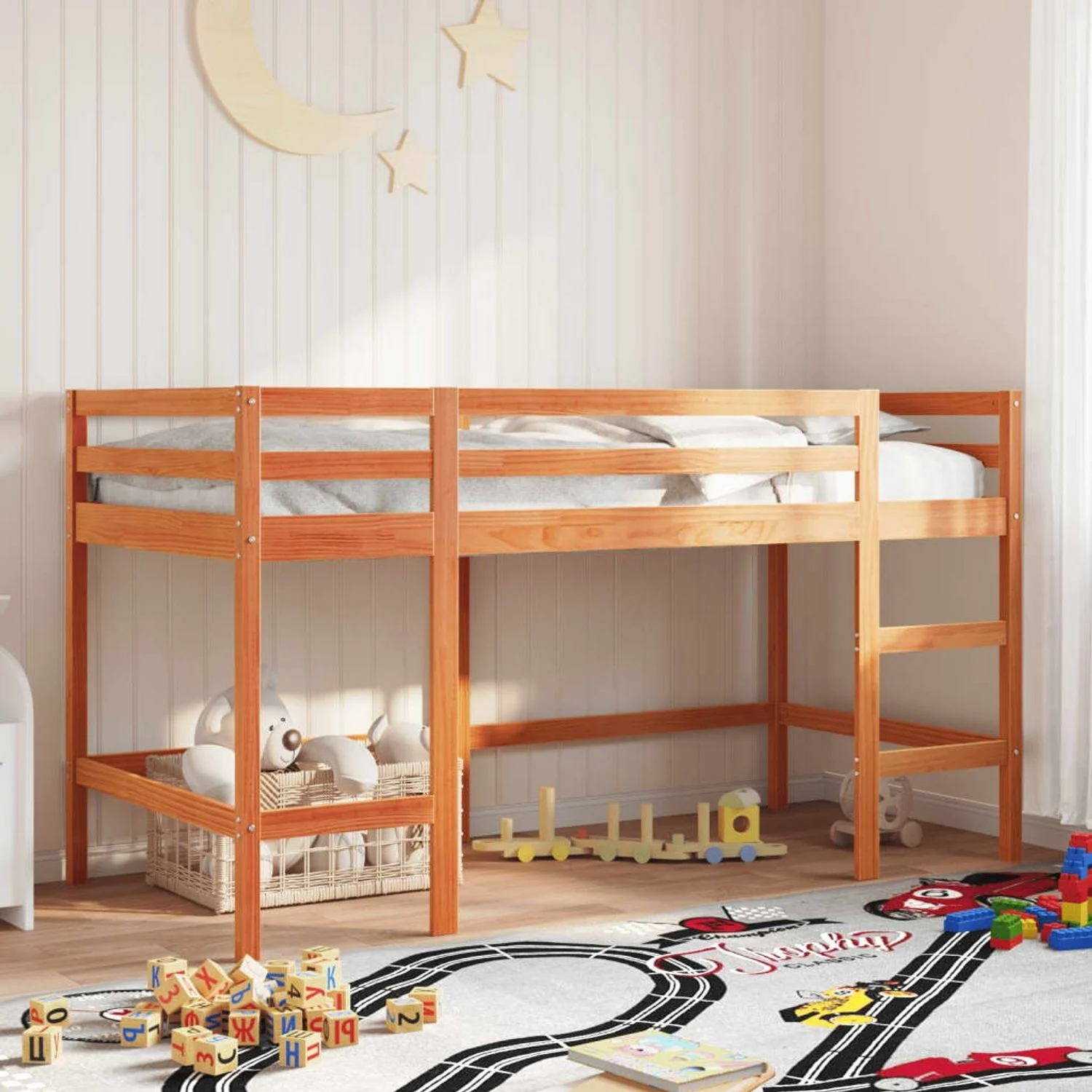 vidaXL Kinderhochbett mit Leiter Wachsbraun 90x190cm Massivholz Kiefer 852399