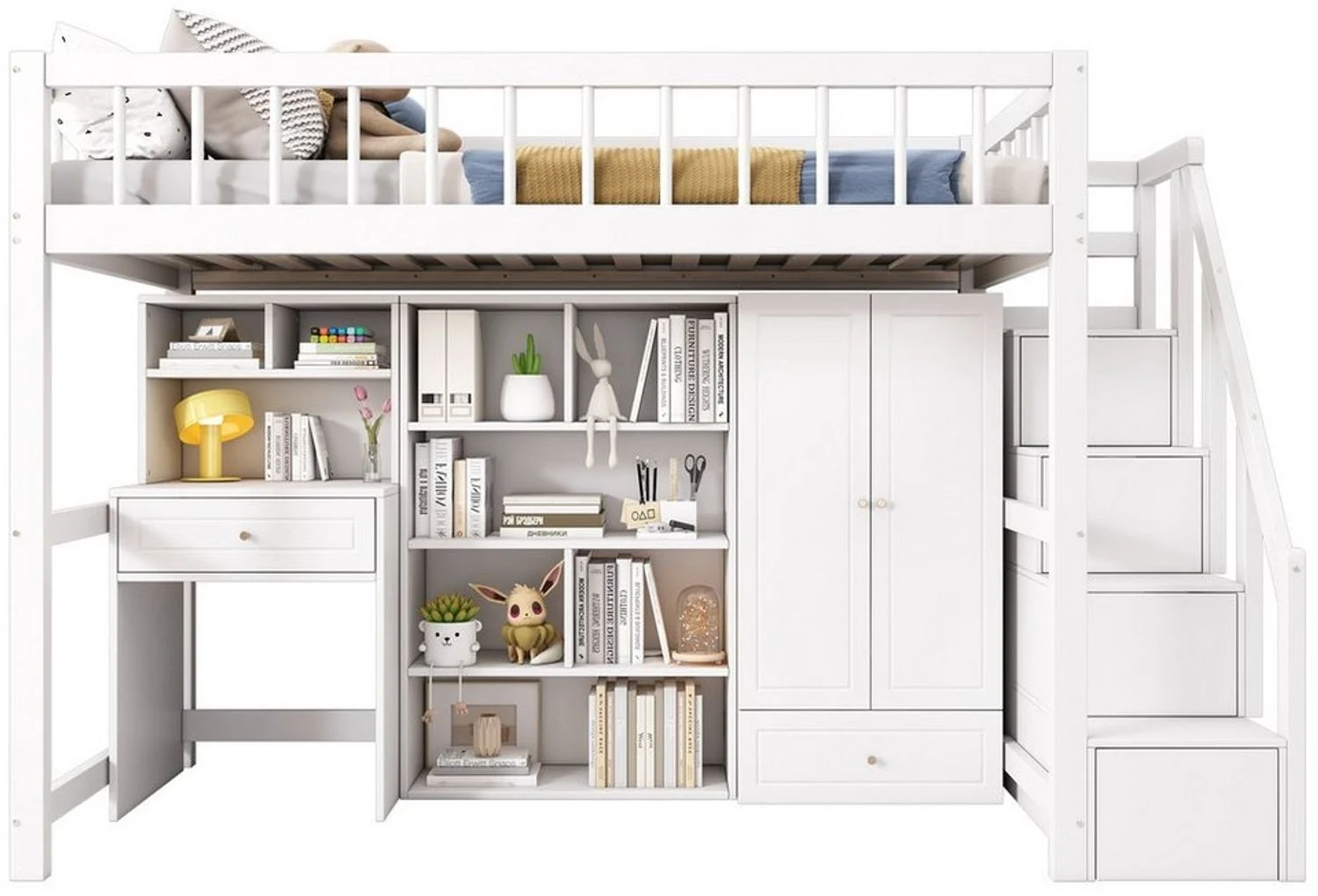 Odikalo Kinderbett Jugendbett Schreibtisch Treppe Schließfächern Kleiderschrank 90*200