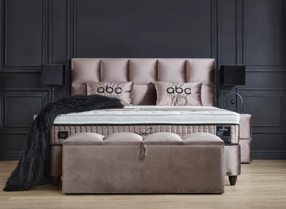 Schlaftraum Deluxe: Boxspringbett Phantom von ABC Bedding mit Bettkasten und Mikrofaser-Microvelours in Beige - Jetzt bei Myhomelando entdecken