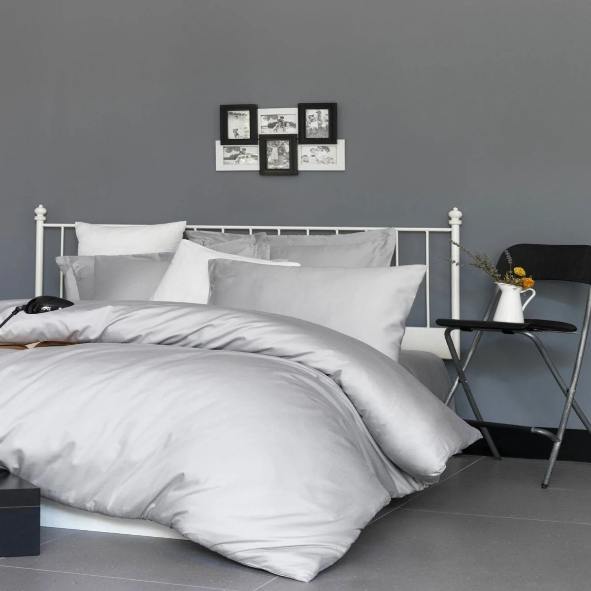 Premium Satin Bettwäsche Set Hellgrau